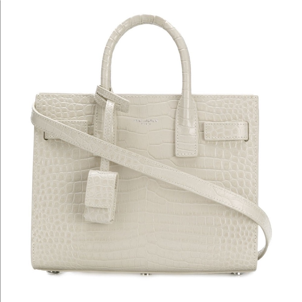 SOLD* YVES SAINT LAURENT Croc Embossed Calfskin mini Sac De Jour White Souffle